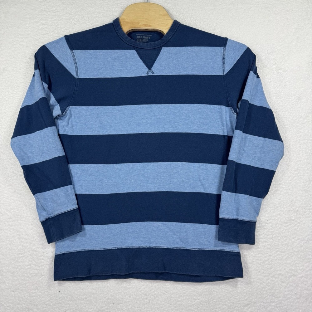 Old Navy Sweater Mens M Blue Stripes Crewneck Sweatshirt 3/4 Sleeves